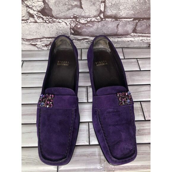 Stuart Weitzman Purple Suede Leather Rhinestone Pump Shoes Women Sz 8M US/38.5EU - Picture 6 of 16